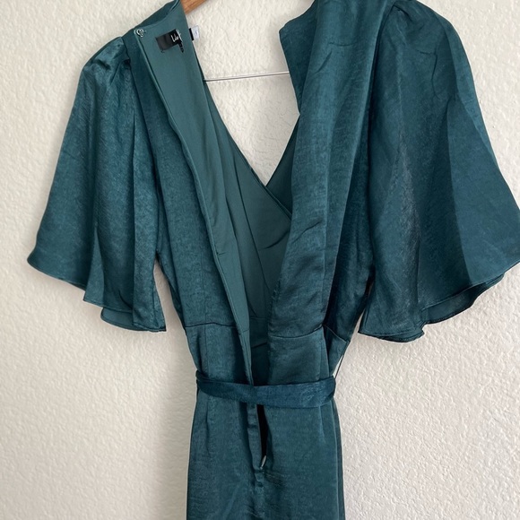 Wrapped Up In Love Dark Green Satin Faux-Wrap Midi Dress - Picture 6 of 8